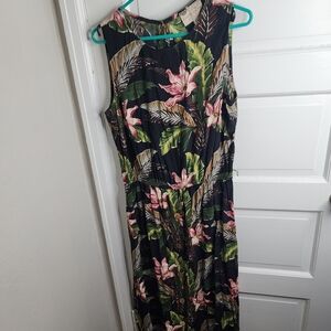 Earth Song Hawaiian Floral Print Maxi Dress Black Size 12